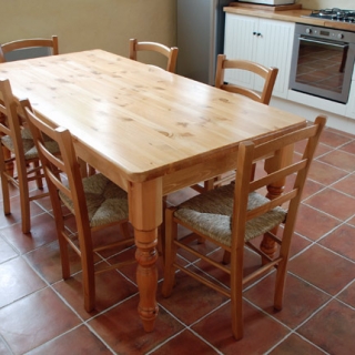 6’ table and rush seated chairs
