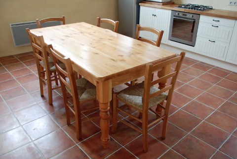 6’ table and rush seated chairs
