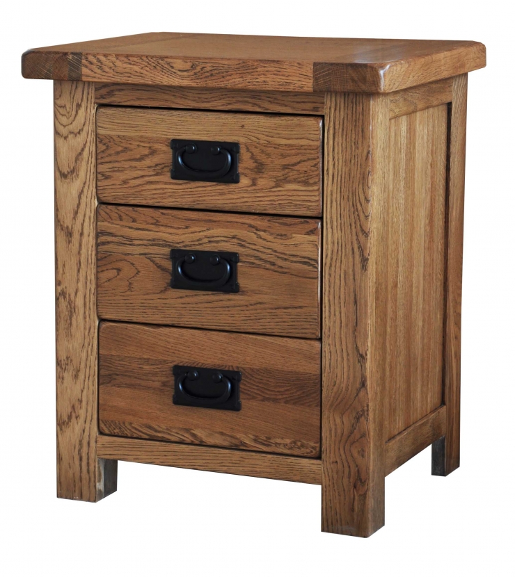 Rustic Oak 3 Drawer Bedside