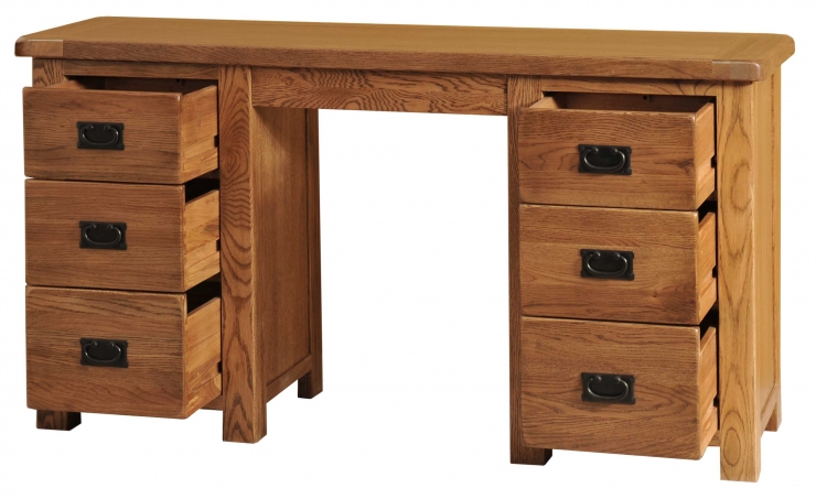 Rustic Oak Double Pedestal Dressing Table